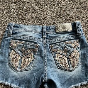 Miss Me Blue Denim Shorts with Embroidery